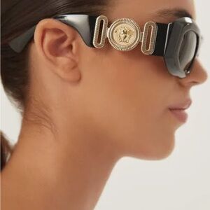 Versace Men's Sunglasses with Black Frame and Gold Medusa Detail